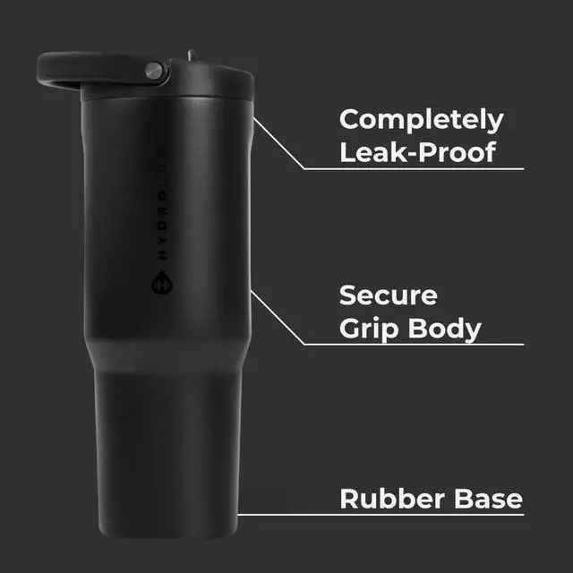 Alt view image 2 of 6 - HydroJug Sport - Stainless Steel Tumbler with Straw, Vacuum Insulated, 32oz Leakproof Water Bottle, Ergonomic Design, Reusable, Dishwasher Safe, Rubber Base, Durable for Gym or Outdoors, Black