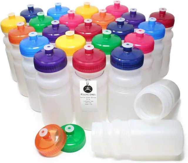 Main image of Rolling Sands 20 Ounce Sports Water Bottles 24 Pack, BPA-Free, Made in USA, Dishwasher Safe, Clear Frost Bottles/Variety