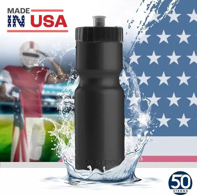 Alt view image 2 of 6 - 50 Strong Bulk Water Bottles | 24 Pack Sports Bottle | 22 oz. BPA-Free Easy Open with Pull Top Cap | Made in USA | Reusable Plastic Water Bottles for Adults & Kids | Top Rack Dishwasher Safe
