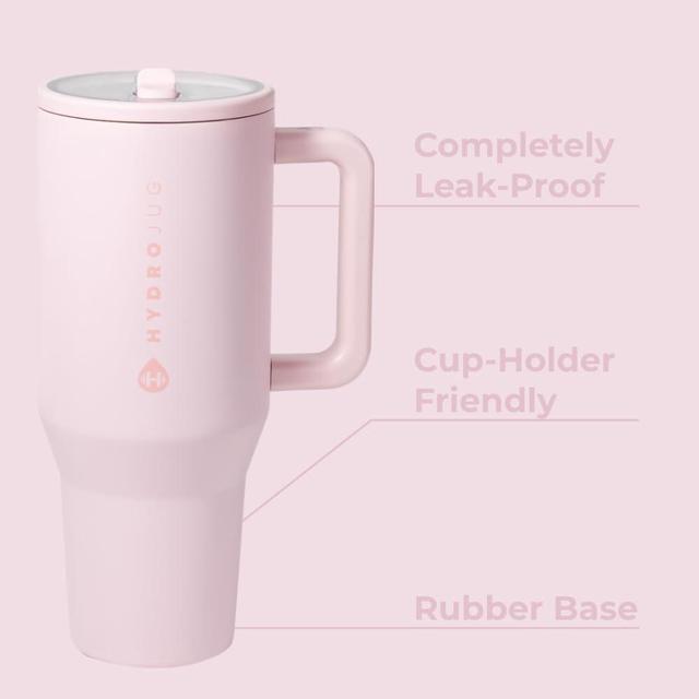 Alt view image 2 of 6 - HydroJug Traveler - 32 oz Water Bottle with Handle & Flip Straw - Fits in Cup Holder, Leak Resistant Tumbler-Reusable Insulated Stainless Steel & Rubber Base - Gifts for Women & Men, Pink Sand