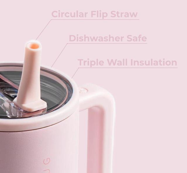 Alt view image 3 of 6 - HydroJug Traveler - 32 oz Water Bottle with Handle & Flip Straw - Fits in Cup Holder, Leak Resistant Tumbler-Reusable Insulated Stainless Steel & Rubber Base - Gifts for Women & Men, Pink Sand
