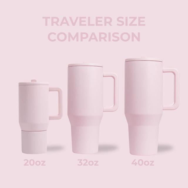 Alt view image 4 of 6 - HydroJug Traveler - 32 oz Water Bottle with Handle & Flip Straw - Fits in Cup Holder, Leak Resistant Tumbler-Reusable Insulated Stainless Steel & Rubber Base - Gifts for Women & Men, Pink Sand