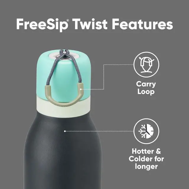 Alt view image 2 of 6 - Owala FreeSip Twist Insulated Stainless Steel Water Bottle with Straw for Sports and Travel, BPA-Free, 24-oz, Blue/Grey (Foggy Tide)