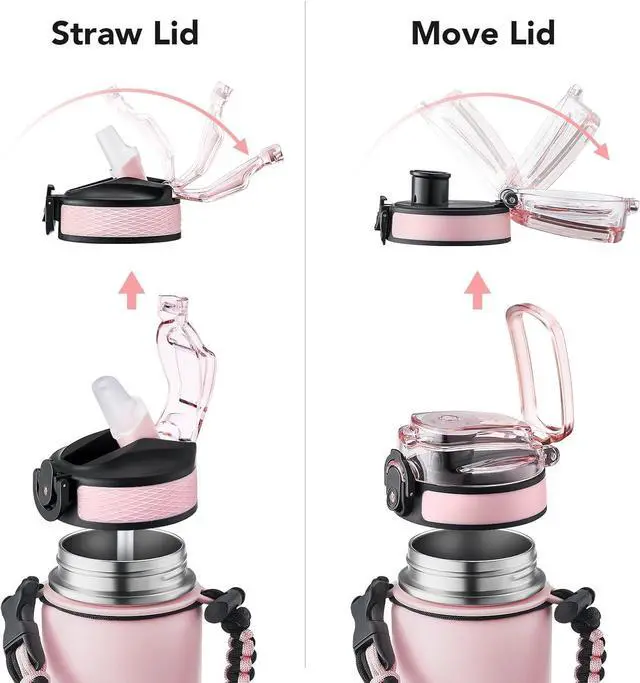 Alt view image 4 of 6 - GOSWAG Insulated Sports Water Bottle, 24oz 2 Lids(with Straw/No Straw), Stainless Steel Water Bottles with Paracord Handle, Insulated Bottle with Double-Wall Vacuum Insulation