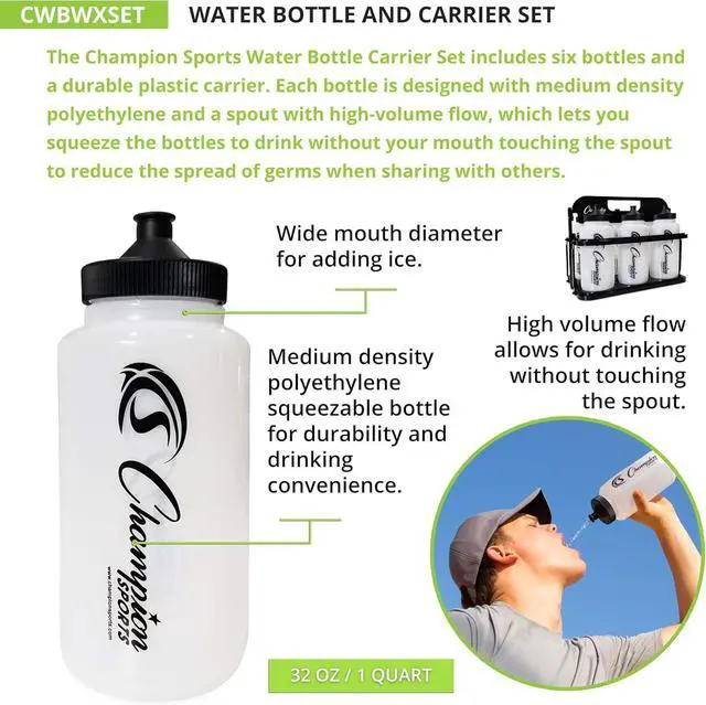 Alt view image 4 of 7 - Champion Sports Plastic Water Bottle Set, Quart, Black