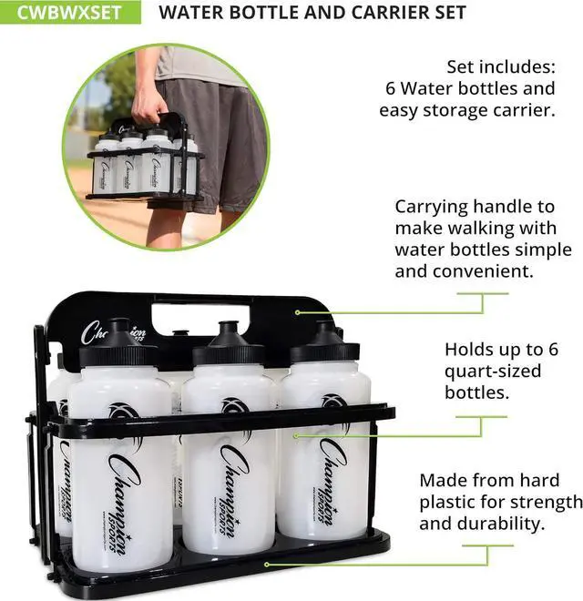 Alt view image 5 of 7 - Champion Sports Plastic Water Bottle Set, Quart, Black