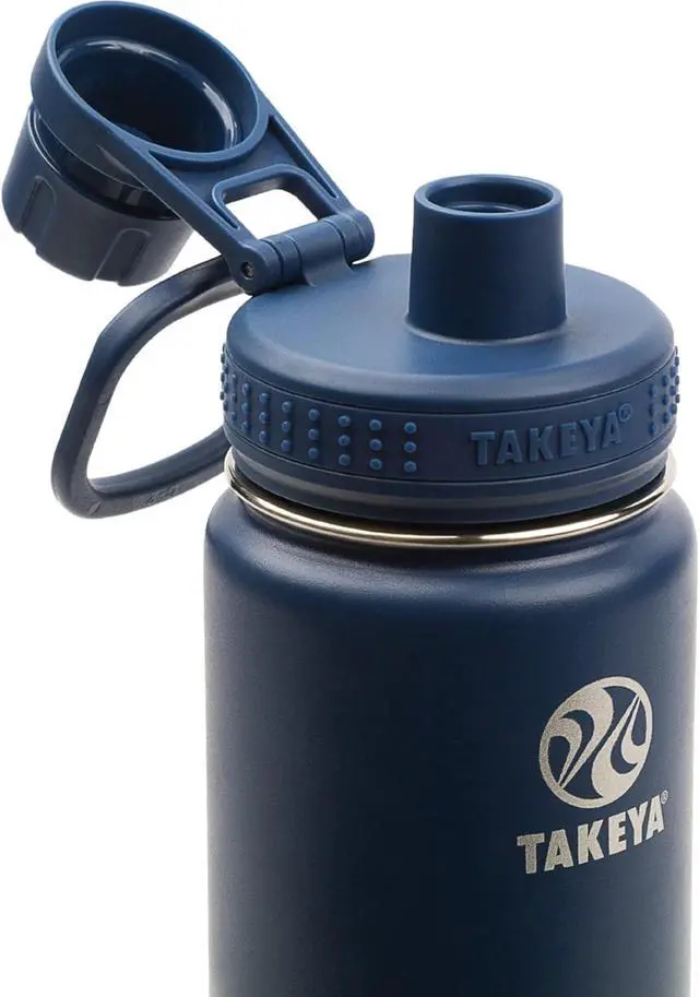 Alt view image 3 of 4 - Takeya Actives 18 oz Vacuum Insulated Stainless Steel Water Bottle with Spout Lid, Premium Quality, Midnight Blue