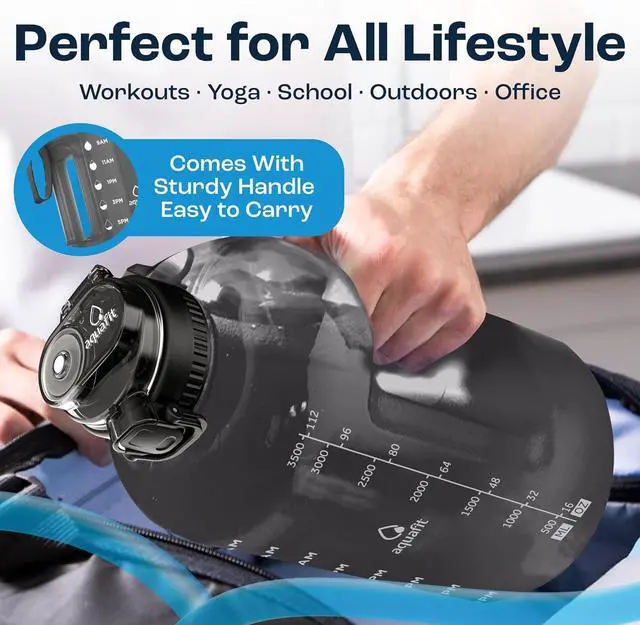 Alt view image 5 of 7 - AQUAFIT 1 Gallon Water Bottle with Time Marker - BPA Free 128 oz Water Bottle with Straw, Gym Water Bottle with Handle, 1 Gallon Water Jug, Big Water Bottle, Large Water Bottle (Gray)