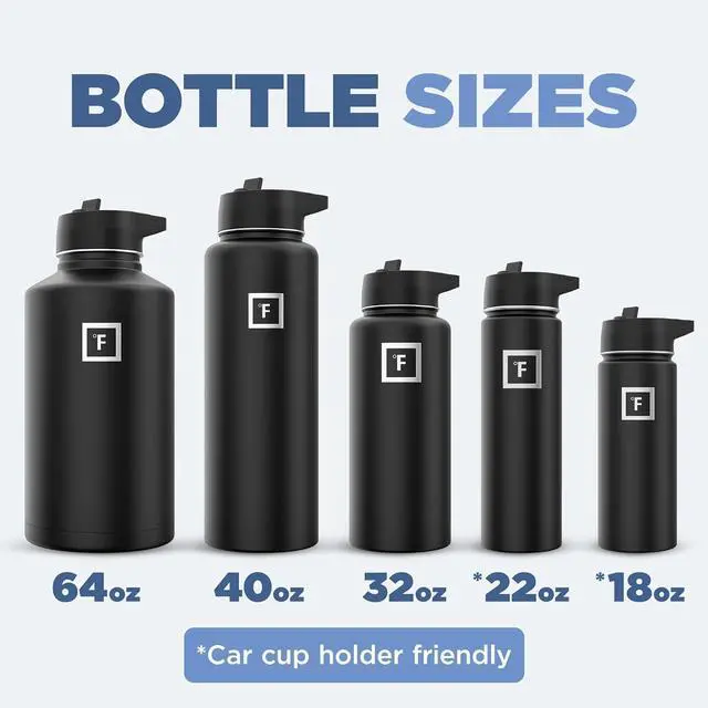Alt view image 6 of 7 - IRON °FLASK Camping & Hiking Hydration Flask with 3 Lids - Stainless Steel, Double Walled & Vacuum Insulated Water Bottle - Leak Proof & BPA Free (Midnight Black, Straw - 64 oz)