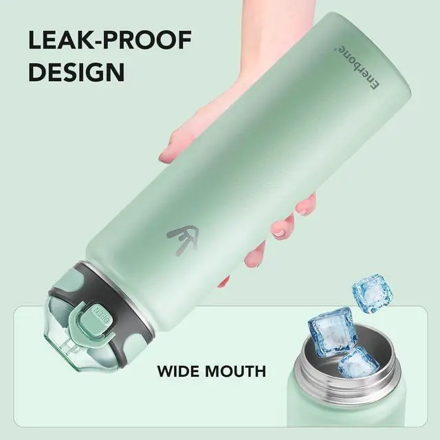 Alt view image 6 of 7 - Enerbone Insulated Water Bottle, 32 oz Stainless Steel Water Bottles with Carrying Strap, Double-Wall Vacuum Insulation Thermos, Leakproof Sports Bottle with Straw, Keep Drinks Hot or Cold for Hours