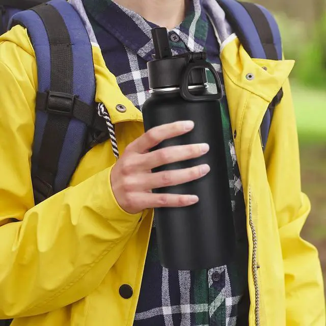 Alt view image 7 of 7 - Volhoply 32oz Insulated Water Bottles Bulk 8 Pack with Straw Lid & Spout Lid,Stainless Steel Sports Water Bottle,Double Wall Vacuum Cups,Leakproof Wide Mouth Metal Flask for Hiking,Camping(Black,8)