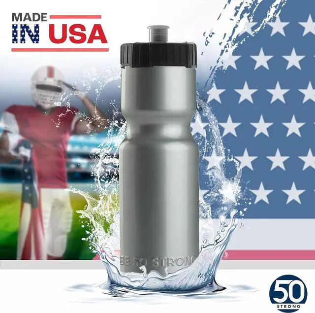 Alt view image 5 of 7 - 50 Strong Sports Water Bottles  Reusable 22 oz BPA-Free Plastic Bottles with Pull Top Cap  Made in USA  Top Rack Dishwasher Safe  Fits Most Bike Cages Brand