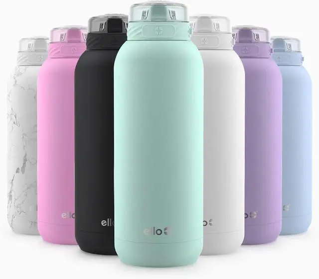 Main image of Ello Cooper 32oz Stainless Steel Water Bottle with Straw and Carry Handle, Double Walled and Vacuum Insulated Metal, Leak Proof Locking Lid with Soft Silicone Spout, Reusable, BPA Free, Yucca