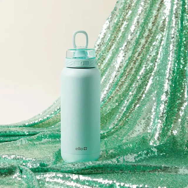 Alt view image 2 of 7 - Ello Cooper 32oz Stainless Steel Water Bottle with Straw and Carry Handle, Double Walled and Vacuum Insulated Metal, Leak Proof Locking Lid with Soft Silicone Spout, Reusable, BPA Free, Yucca