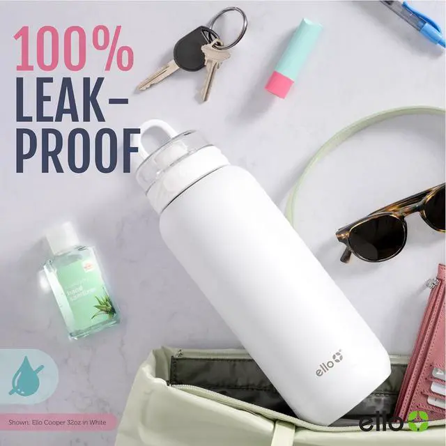 Alt view image 6 of 7 - Ello Cooper 32oz Stainless Steel Water Bottle with Straw and Carry Handle, Double Walled and Vacuum Insulated Metal, Leak Proof Locking Lid with Soft Silicone Spout, Reusable, BPA Free, Yucca