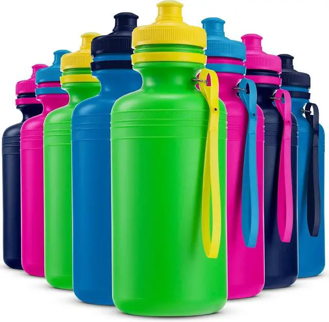 Main image of Bedwina Bulk Water Bottles For Kids - (pack Of 12) 18 Oz - 7.5 Inch BPA-Free Plastic with Pop-up Tops & Handles for Sports, Summer, Reusable Water Bottles Bulk For School