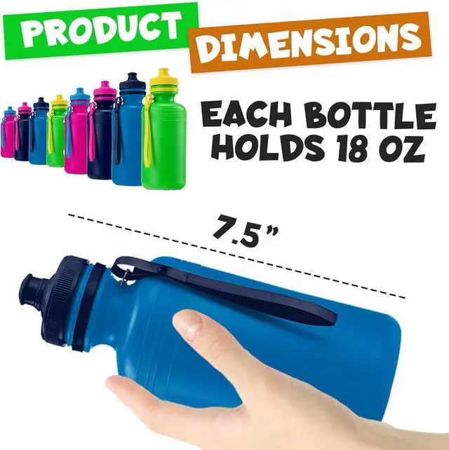 Alt view image 5 of 7 - Bedwina Bulk Water Bottles For Kids - (pack Of 12) 18 Oz - 7.5 Inch BPA-Free Plastic with Pop-up Tops & Handles for Sports, Summer, Reusable Water Bottles Bulk For School