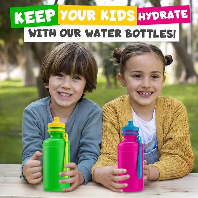 Alt view image 6 of 7 - Bedwina Bulk Water Bottles For Kids - (pack Of 12) 18 Oz - 7.5 Inch BPA-Free Plastic with Pop-up Tops & Handles for Sports, Summer, Reusable Water Bottles Bulk For School