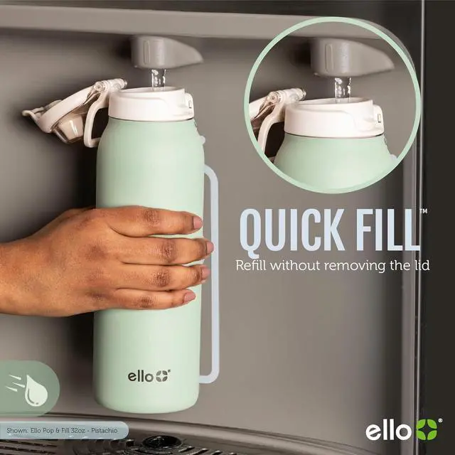 Alt view image 2 of 7 - Ello Pop & Fill Stainless Steel Water Bottle with Quick Fill Technology, Double Walled Vacuum Insulated Metal, Leak Proof Locking Lid, Sip & Chug, BPA Free, Holiday Gift for Him Her, 22oz, 32oz, 40oz