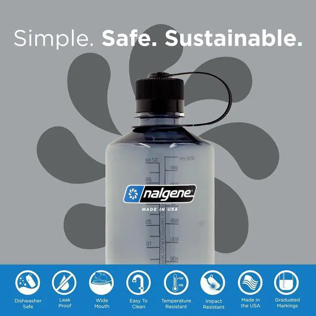 Alt view image 3 of 6 - Nalgene Sustain Tritan BPA-Free Water Bottle Made with Material Derived from 50% Plastic Waste, 32 OZ, Narrow Mouth,Grey