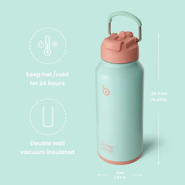 Alt view image 6 of 7 - BOTTLE BOTTLE 32 oz Insulated Water Bottle Stainless Steel Sport Water Bottle with Straw Dual-use Lid Design for Gym with Pill Box (dreamy ocean)