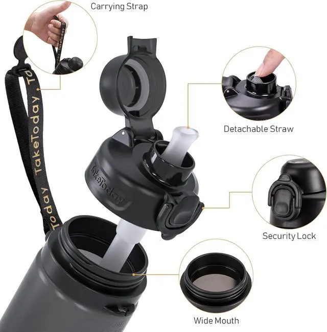 Alt view image 5 of 7 - Collapsible Water Bottles 20oz, Leak Proof, BPA-Free, Foldable Silicone Travel Water Bottle with Straw Strap for Cycling, Hiking, Outdoors