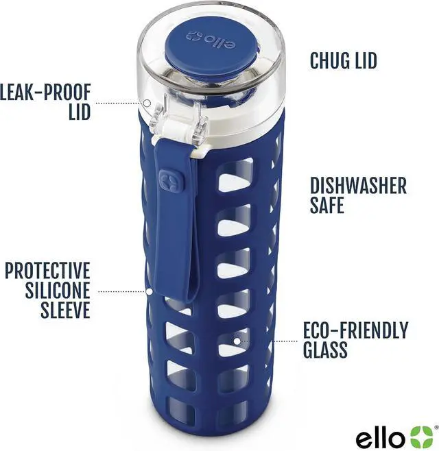 Alt view image 2 of 7 - Ello Syndicate 20oz Reusable Glass Water Bottle with One-Touch Leak Proof Flip Lid and Protective Non-Slip Silicone Sleeve and Carry Loop for Coffee, Tea and Water, BPA-free Dishwasher Safe