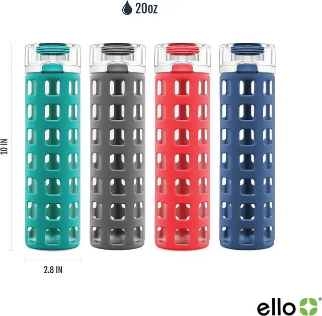 Alt view image 3 of 7 - Ello Syndicate 20oz Reusable Glass Water Bottle with One-Touch Leak Proof Flip Lid and Protective Non-Slip Silicone Sleeve and Carry Loop for Coffee, Tea and Water, BPA-free Dishwasher Safe