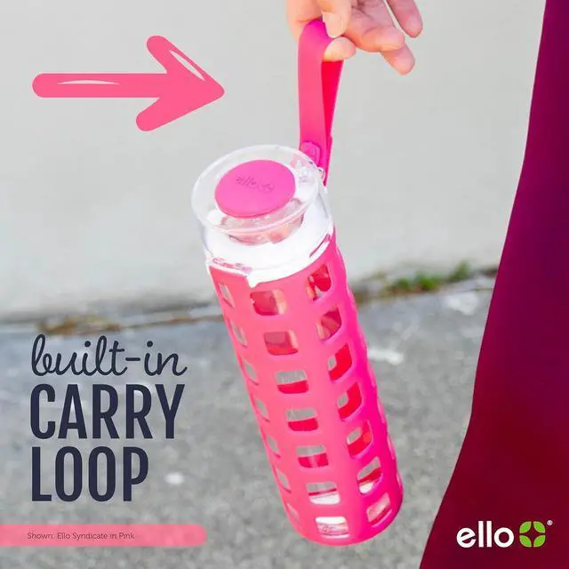 Alt view image 4 of 7 - Ello Syndicate 20oz Reusable Glass Water Bottle with One-Touch Leak Proof Flip Lid and Protective Non-Slip Silicone Sleeve and Carry Loop for Coffee, Tea and Water, BPA-free Dishwasher Safe