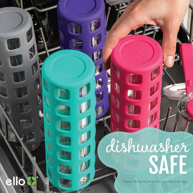 Alt view image 5 of 7 - Ello Syndicate 20oz Reusable Glass Water Bottle with One-Touch Leak Proof Flip Lid and Protective Non-Slip Silicone Sleeve and Carry Loop for Coffee, Tea and Water, BPA-free Dishwasher Safe