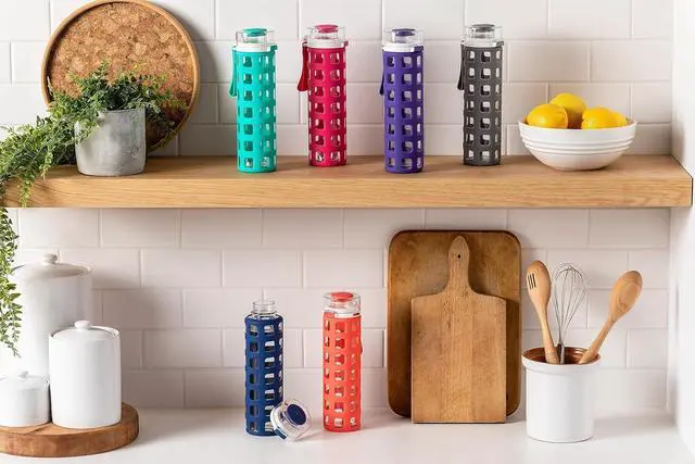 Alt view image 7 of 7 - Ello Syndicate 20oz Reusable Glass Water Bottle with One-Touch Leak Proof Flip Lid and Protective Non-Slip Silicone Sleeve and Carry Loop for Coffee, Tea and Water, BPA-free Dishwasher Safe