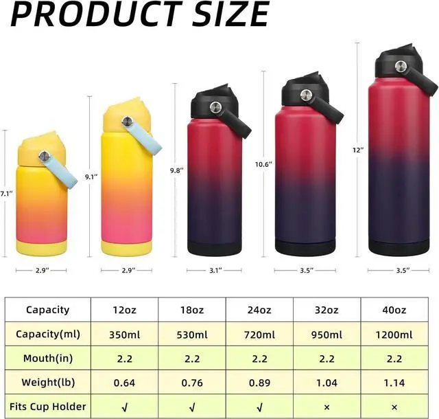 Alt view image 5 of 7 - BJPKPK Water Bottle with Straw Lid, 24oz Vacuum Insulated Water Bottles, Metal Stainless Steel Thermos for Sports, Travel, BPA Free Leak Proof Thermos, Cups, Flasks, Tumblers,Charming Black Red