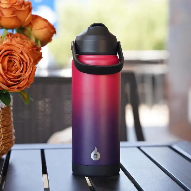 Alt view image 6 of 7 - BJPKPK Water Bottle with Straw Lid, 24oz Vacuum Insulated Water Bottles, Metal Stainless Steel Thermos for Sports, Travel, BPA Free Leak Proof Thermos, Cups, Flasks, Tumblers,Charming Black Red
