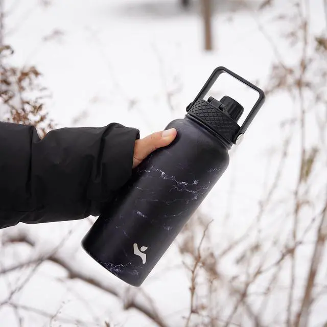 Alt view image 6 of 7 - 22oz Stainless Steel Bottles with 3 Lids Sport Insulated Water Bottle Marble Midnight