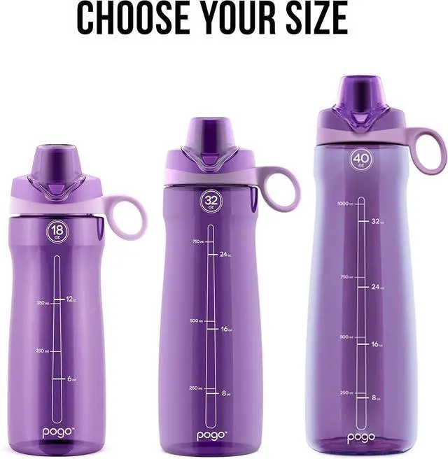 Alt view image 3 of 5 - Pogo Plastic Water Bottle with Chug Lid and Carry Handle, Reusable, BPA Free, Dishwasher Safe, Perfect for Travel, School, Outdoors, and Gym | 18oz, 32oz, 40oz, 64oz