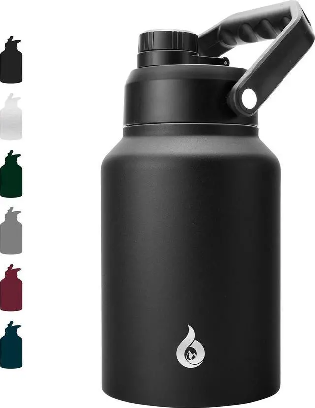 Main image of BJPKPK 64 oz Insulated Water Bottle, Dishwasher Safe Half Gallon Water Bottle with Ergonomic Handle, BPA Free Leak Proof Water Jug for Sports, Metal Thermos with Anti-slip Bottom, Black