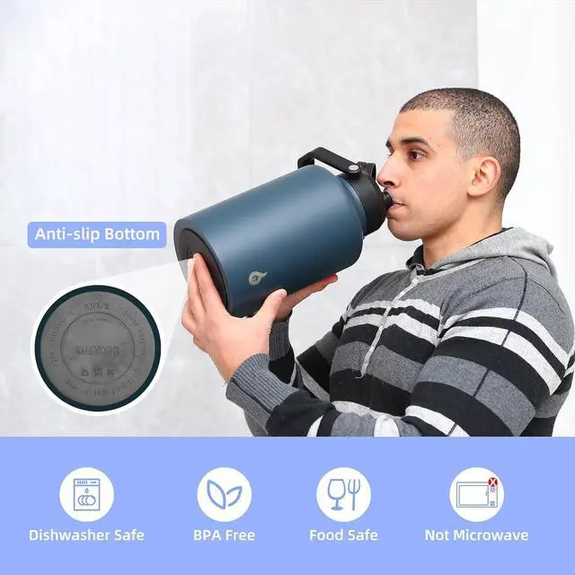 Alt view image 5 of 6 - BJPKPK 64 oz Insulated Water Bottle, Dishwasher Safe Half Gallon Water Bottle with Ergonomic Handle, BPA Free Leak Proof Water Jug for Sports, Metal Thermos with Anti-slip Bottom, Black