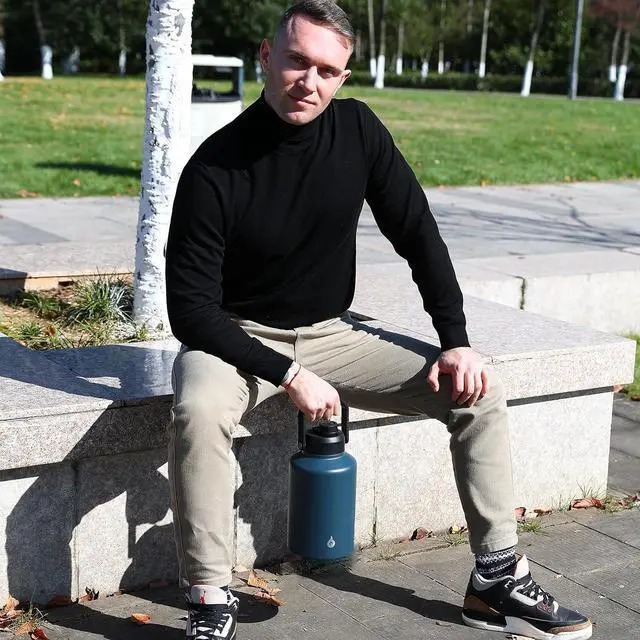 Alt view image 6 of 6 - BJPKPK 64 oz Insulated Water Bottle, Dishwasher Safe Half Gallon Water Bottle with Ergonomic Handle, BPA Free Leak Proof Water Jug for Sports, Metal Thermos with Anti-slip Bottom, Black