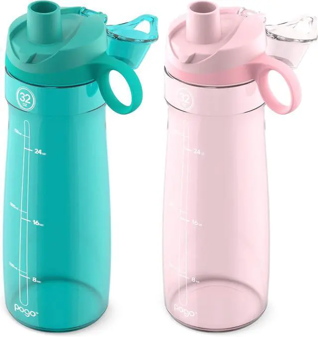 Alt view image 2 of 7 - Pogo 2-Pack Plastic Water Bottle with Carry Handle, Reusable, BPA Free, Dishwasher Safe, Perfect for Travel, School, Outdoors, and Gym | 18oz, 32oz