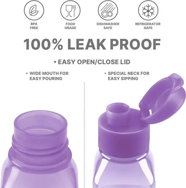 Alt view image 3 of 7 - Bulk Set of 16 Multicolor 10oz Water Bottles for Kids and Adults - Leak Proof With Carry Strap - Square Reusable for Juice, Drinks - BPA-Free Dishwasher-Safe