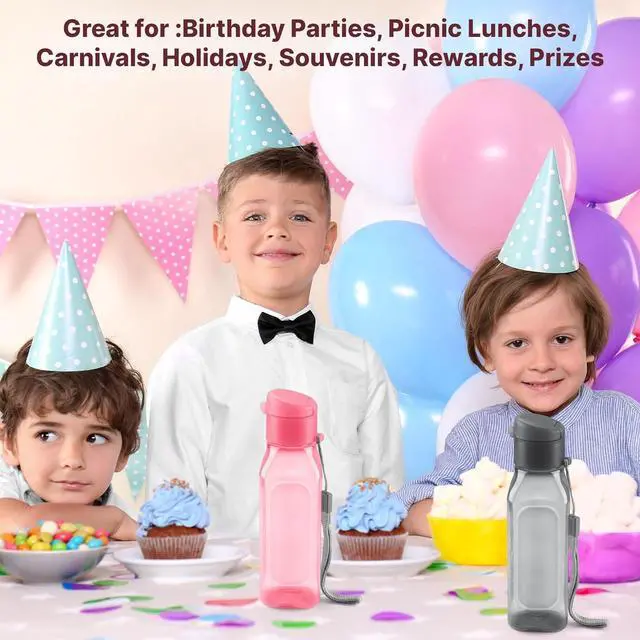 Alt view image 5 of 7 - Bulk Set of 16 Multicolor 10oz Water Bottles for Kids and Adults - Leak Proof With Carry Strap - Square Reusable for Juice, Drinks - BPA-Free Dishwasher-Safe