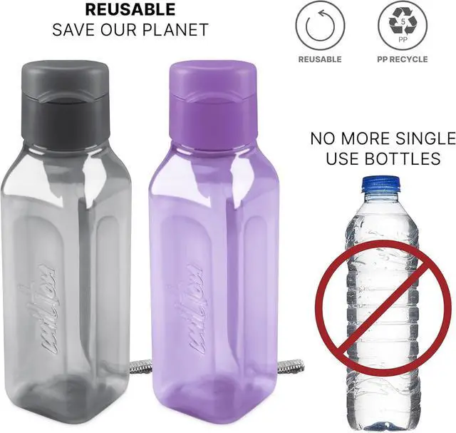 Alt view image 6 of 7 - Bulk Set of 16 Multicolor 10oz Water Bottles for Kids and Adults - Leak Proof With Carry Strap - Square Reusable for Juice, Drinks - BPA-Free Dishwasher-Safe