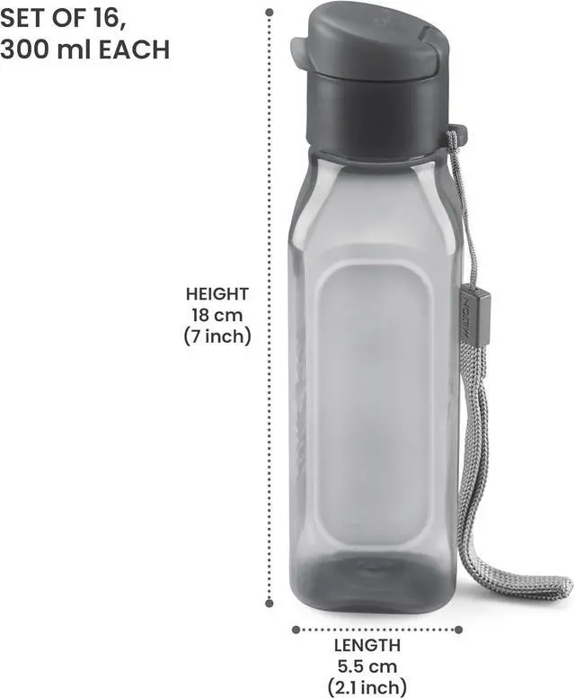 Alt view image 7 of 7 - Bulk Set of 16 Multicolor 10oz Water Bottles for Kids and Adults - Leak Proof With Carry Strap - Square Reusable for Juice, Drinks - BPA-Free Dishwasher-Safe