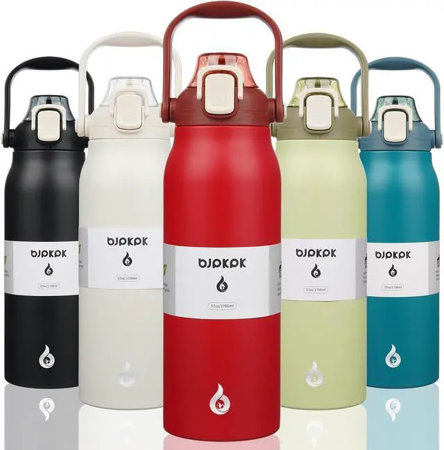 Main image of BJPKPK Insulated Water Bottles with Straw, 57 oz Sports Water Bottle with One-handed Opening Lid, BPA Free Leakproof Easy Carry Thermos, Jugs, Flasks for Gym Sports Outdoors, Red