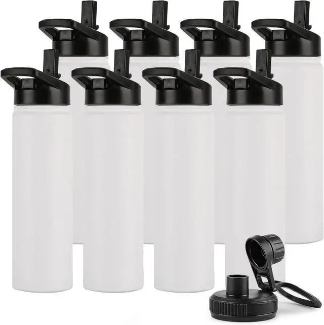 Main image of DOMICARE Insulated Water Bottle, 22 oz Vacuum Insulated Stainless Steel Reusable Sports Bottle with Straw Lid & Spout Lid for Travel, Camping, Bike, Leakproof, White, 8 Pack