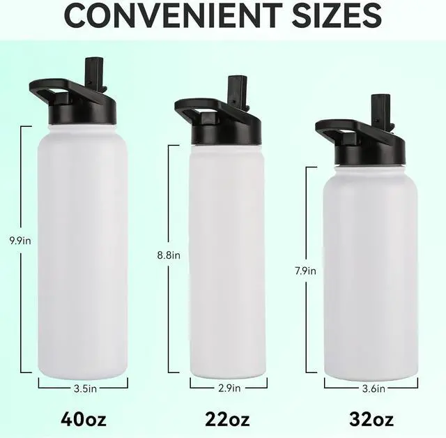 Alt view image 4 of 7 - DOMICARE 32 oz Insulated Water Bottle Bulk, Vacuum Insulated Stainless Steel Sports Water Bottle with Straw Lid & Spout Lid, Leakproof, Reusable - Travel, Camping, Bike, White (8 Pack)