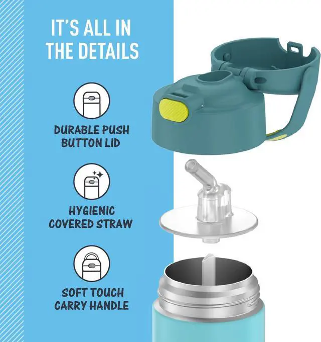 Alt view image 4 of 7 - THERMOS FUNTAINER Water Bottle with Straw - 12 Ounce - Kids Stainless Steel Vacuum Insulated Water Bottle with Lid, Blue/Green