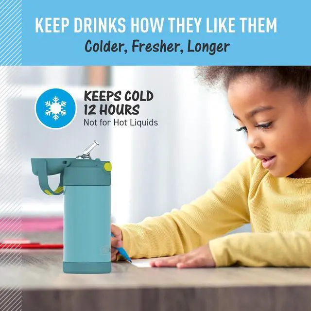 Alt view image 5 of 7 - THERMOS FUNTAINER Water Bottle with Straw - 12 Ounce - Kids Stainless Steel Vacuum Insulated Water Bottle with Lid, Blue/Green