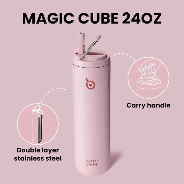 Alt view image 3 of 7 - BOTTLE BOTTLE Insulated Water Bottle 24oz with Straw Lid and Handle for Sports Travel Gym Stainless Steel Water Bottles Double-Wall Vacuum Metal Thermos Leak Proof BPA-Free