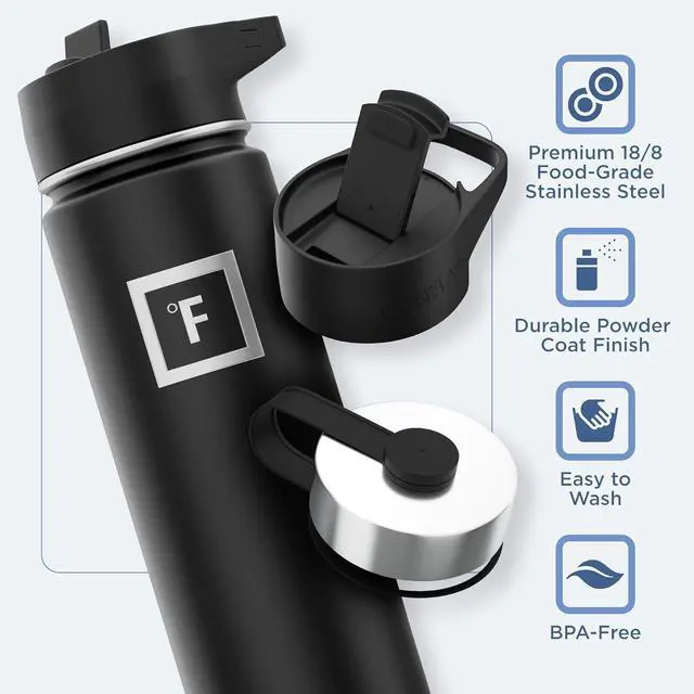 Alt view image 5 of 7 - IRON °FLASK Camping & Hiking Hydration Flask with 3 Lids - Stainless Steel, Double Walled & Vacuum Insulated Water Bottle - Leak Proof & BPA Free (Lavender, Straw - 22 oz)